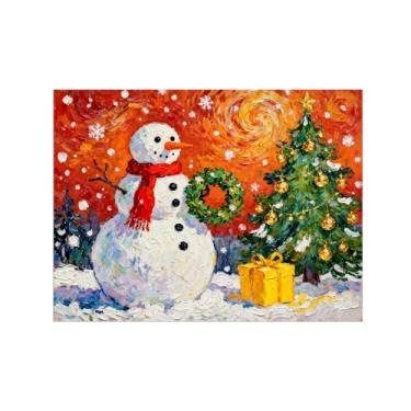 Imagem de Pinturas em tela Natal-Quadros Decoração de Parede-Guirlanda boneco neve-Inverno Paisagens Impressões para Sala de Estar 60x80cm Sem Moldura