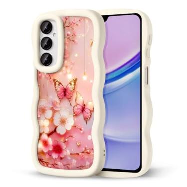 Imagem de CASBST Capa de telefone compatível com Galaxy A15 5G para mulheres e meninas, moldura ondulada encaracolada com estampa fofa, capa de telefone à prova de choque de silicone macio e estética para