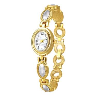 Imagem de ADSBIAOYE Relógio feminino elegante pérola moderno mostrador oval presente feminino à prova d'água, 01 Ouro branco, Tendência