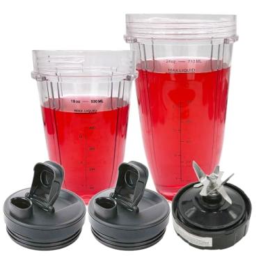 Imagem de Copo de substituição de 510 g/680 g com tampa de bico com lâminas extratoras profissionais com engrenagem 6 machos, compatível com liquidificador Nutri Ninja Pro: BL450 70 900W/BL454 1000W BL 481 70
