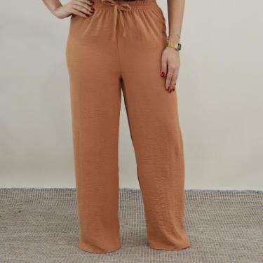 Imagem de Calça Pantalona Duna Feminina Cintura Alta Elástico Folgadinha Lisa Co