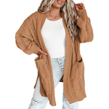 Imagem de Suéter feminino Eytino Plus Size Cable Kit 4X Camel