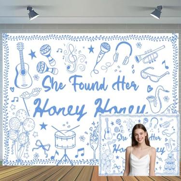 Imagem de Fundo She Found Her Honey Honey de 3,5 x 2,5 m, guitarras, bateria, tema musical, festa, fundo de fotografia azul vibrante, evento de reunião de galinha, decoração de chá de panela, banner, cabine de