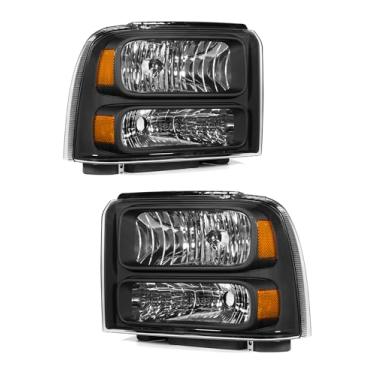 Imagem de Conjunto de farol Ford Excursion 2005 compatível com Ford F250 F350 F450 F550 Super Duty 2005 2006 2007 refletor âmbar lado esquerdo e direito