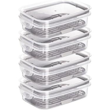 Imagem de Kit 2 Porta Frios Queijo Presunto Hermético Empilhavel com Dreno e Trava 500 Ml