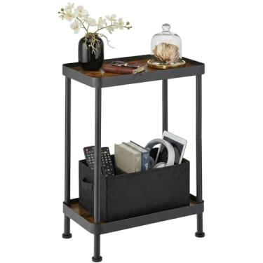 Imagem de ZEXVIDA Mesa lateral para espaços pequenos, mesa de canto de 2 camadas com prateleira de armazenamento de bandeja de mesa de metal, mesa de sofá para pequenos espaços na sala de estar, quarto