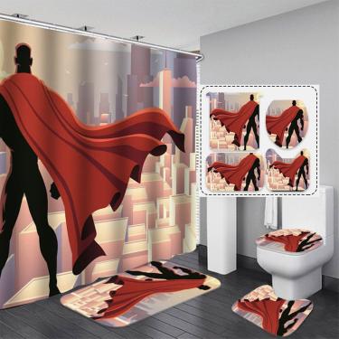 Imagem de Conjunto de cortinas de chuveiro Supermans Hero com tapete antiderrapante, 4 unidades
