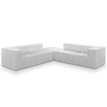 Imagem de Sofá 5 Lugares Canto Para Sala Living Modular Com Puff Lancaster F04 Bouclê Branco - Lyam Decor