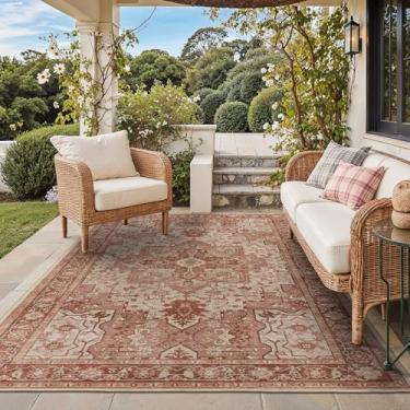 Imagem de GENIMO Tapete para área externa e interna, 1,2 m x 1,8 m, impermeável, não cai, fácil de limpar, tapete boho para pátio, sala de estar, varanda, sala de jantar, trailer, deck, quarto, acampamento