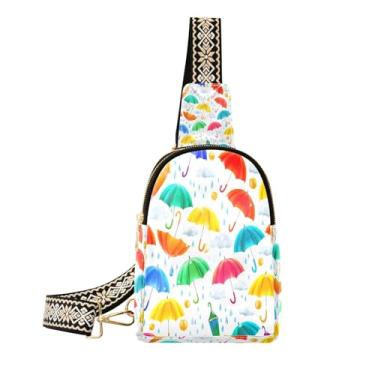 Imagem de CEBUGI Guarda-chuva colorida pequena bolsa tiracolo feminina de couro, pochete tiracolo para trilhas, viagens ao ar livre