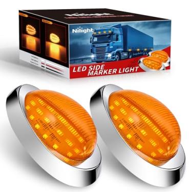 Imagem de Nilight 2 peças de luzes marcadoras laterais ovais de lágrima âmbar de 15 cm com seta 18 LEDs âmbar, alojamento cromado, IP67, lâmpada universal de montagem em superfície para caminhões de carga