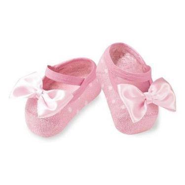 Imagem de Meia Bebê Sapatilha Festa Laço Poá Feminina Cia Da Meia, Rosa, 17 ao 2