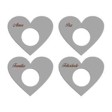 Imagem de Porta Guardanapo Coração Desejos Kit 4 Peças 7,5cmx6,5cm - Cria Arte Laser Cinza Claro