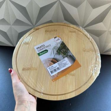 Imagem de Prato giratório de bambu multiuso para cozinha boleira petisqueira par
