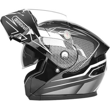 Imagem de Capacete De Motocicleta Flip-up Itegrated Modular Full Face Helmets Capacete De Segurança Motocicleta Locomotiva Full Face Helmets Double Visor For Me Ad Wome, G, L=59~60cm