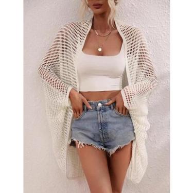 Imagem de Cardigã Feminino Longo De Crochê Vazado Para O Verão - Saída De Praia 