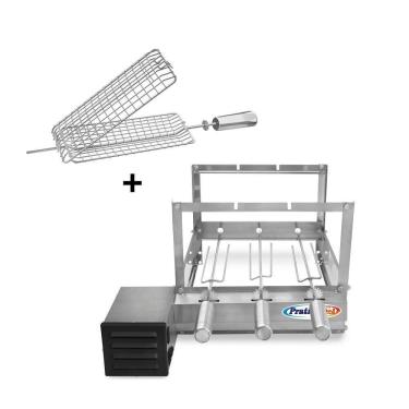 Imagem de Kit Grill Inox Churrasqueira com 3 Espetos Tridente + Espeto Grelha - Pratic Metal