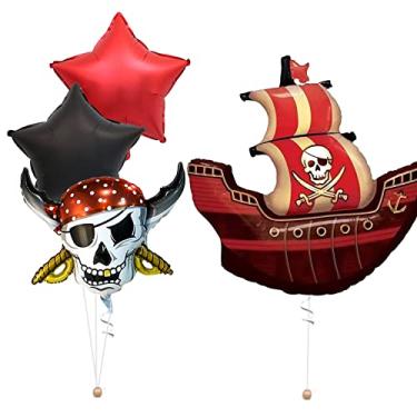 Imagem de Balões de pirata. Balão de capitão de caveira de navio pirata para decorações de festa de pirata, decorações de festa de pássaros com tema de pirata. Festa de Halloween