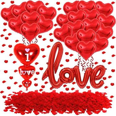 Imagem de Giant, I Love You Balloons Set 36 Inch - Red Rose Petals, Pack of 1000 | Script Love Balloon, Red Heart Balloons for Valentines Day Decor | Heart Shaped Balloons for Romantic Decorations Special Night