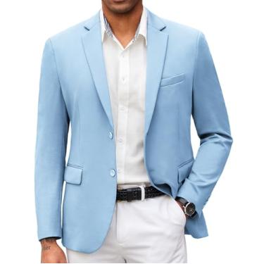 Imagem de COOFANDY Blazer masculino casual slim fit jaqueta esportiva de malha leve jaqueta blazer stretch com dois botões, Azul claro, XGG