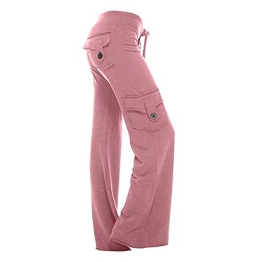 Imagem de Calça cargo feminina folgada elástica para mulheres, rosa, M