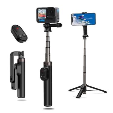 Imagem de AFAITH Tripé extensível para bastão de selfie com controle remoto para GoPro Hero 10/9/8/MAX e smartphone, monopé portátil estável com controle remoto Bluetooth sem fio para GoPro e smartphone