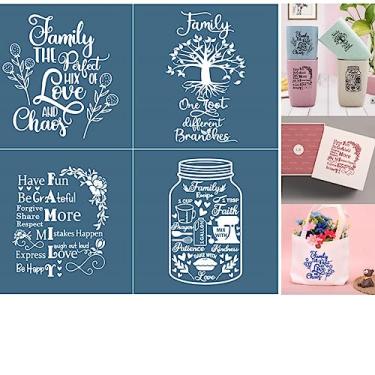 Imagem de Alinacutle Estêncil serigrafado, serigrafia autoadesiva reutilizável, sentimentos familiares, para decoração de interiores/impressão em madeira/tecido/parede/copo/placa/vidro/papel, 20 x 20 cm (tema familiar)