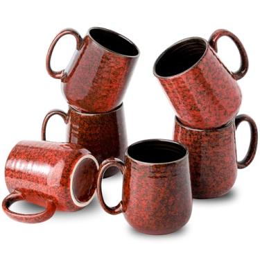 Imagem de Hasense Conjunto de 6 canecas de café de cerâmica de 425 g com alça, caneca de chá de porcelana para cozinha, copo vermelho para chá, cacau, lava-louças e micro-ondas