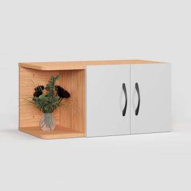 Imagem de Maxtown Armários de remédios de madeira, armário de parede de banheiro com 2 portas, armário de armazenamento sobre o vaso sanitário, armário de banheiro montado na parede para banheiro, cozinha, sala