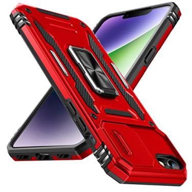 Imagem de YSLBWLE Capa para iPhone SE 2022, SE 2020, iPhone 7, capa para iPhone 8, capa de telefone com suporte com capa de câmera, proteção de nível militar, suporte de anel de metal vermelho 5-IP8g-02