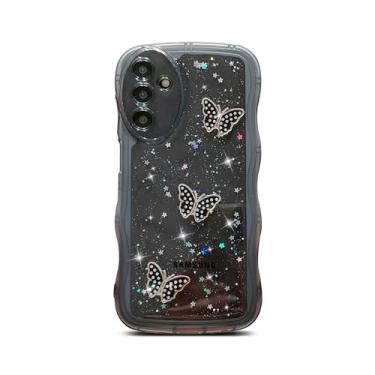 Imagem de SUYACS Capa de telefone transparente para Samsung Galaxy A35 5g 16.8 cm linda borboleta glitter estrela estética padrão animal moldura ondulada brilhante capa para mulheres protetor de silicone macio