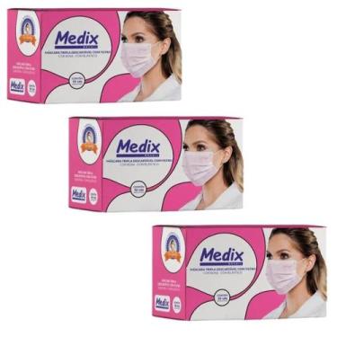 Imagem de Kit com 3 Caixa Máscaras Tripla Descartável Com Filtro (BFE) Rosa - Me