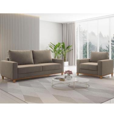 Imagem de Conjunto Estofado Living + 1 Poltrona Napoles Perola - Casa Giulia, Be