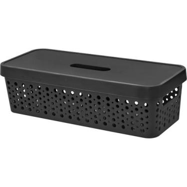 Imagem de Kit 6 Cestos Organizador c/ Tampa Trama Rattan 3,6L Usual - Usual Util