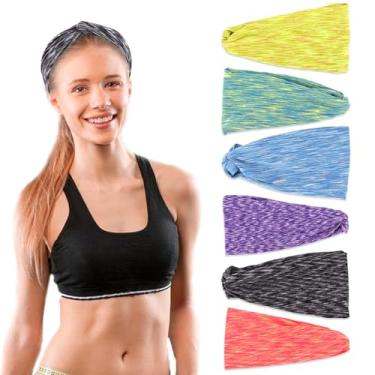 Imagem de Bandanas de treino para mulheres, pacote com 6, faixas elásticas largas para mulheres, faixas de suor antiderrapantes, masculinas, meninas, para corrida, ioga, fitness, academia, absorção, acessórios