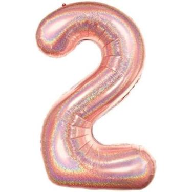 Imagem de Balão Holográfico Números 2 Rose Gold 35-40 cm - JJT