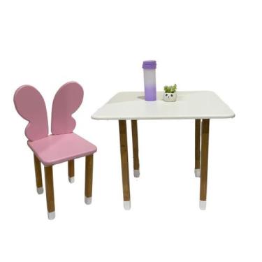 Imagem de Conjunto Mesa Mesinha E 1 Cadeira Infantil Borboleta/coelho - Móveis m