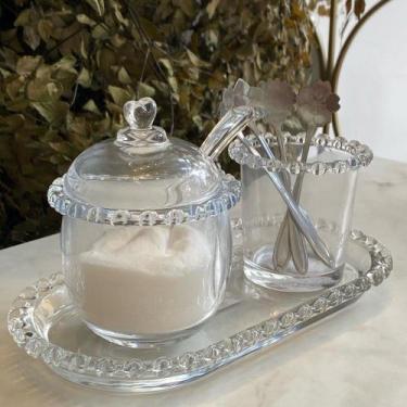 Imagem de Kit Travessa + Açucareiro de vidro Cristal + porta colher em cristal c