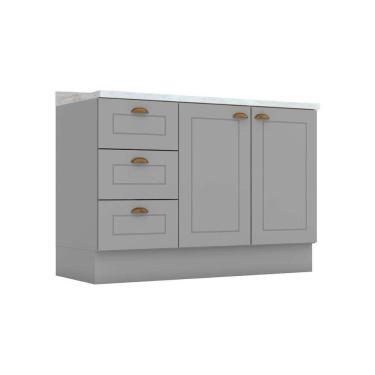 Imagem de Gabinete de Cozinha Modulado Balcão p/ Pia c/ Tampo Americana c/ 2 Portas e 3 Gavetas 120cm Cinza - Henn