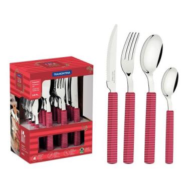 Imagem de Faqueiro Tramontina Casa Natal Lâminas Inox Cabos Viva Magenta 16 Peça