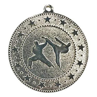 Imagem de Pacote com 10 medalhas de artes marciais de karatê prata troféu com fitas de pescoço