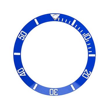 Imagem de 4 cores cerâmica relógio relógio de pulso moldura, anti scratch relógio moldura inserir números marcadores, clássico relógio de pulso laço para substituição do relógio (Blue)