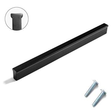 Imagem de Puxador em T para móveis simples e modernos, puxadores de porta de armário de gaveta de banheiro de liga de alumínio, puxadores de armário de guarda-roupa de cômoda, com parafusos, preto fosco (centro