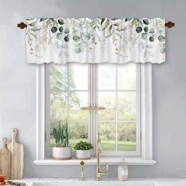 Imagem de XIAONGYAER Cortina de folhas de eucalipto verde sálvia para janelas em aquarela, tratamentos de janela, 1 painel 137 x 45 cm, cortinas curtas para cozinha, janelas, banheiro, quarto