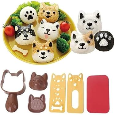 Imagem de 5 pçs/conjunto de molde de bento de cachorro fofo molde de bola de arroz sushi nori máquina de almoço animal fofo molde de sushi cozinha faça você mesmo máquina de prensa de bento ferramentas de