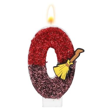 Imagem de Vela de Aniversário com Tema Bruxo Mágico, Vela com Glitter e Lantejoulas Tema Vassoura Mágica Topo de Bolo Inspirado em Bruxo para Decoração Festa Aniversário Infantil (Número 0)