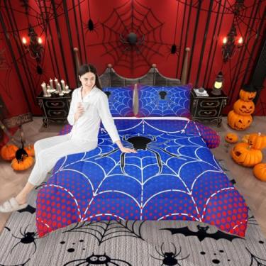 Imagem de Conjunto de edredom infantil de teia de aranha, aracnídeo preto, aracnídeo, animais, decoração de quarto para meninos, meninas, mulheres, homens, edredom de plumas, edredom moderno, vermelho e azul, 2