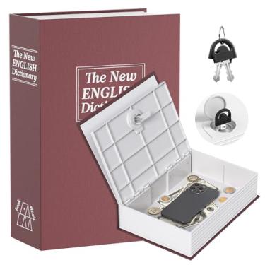 Imagem de Caixa de economia de dinheiro para adultos, cofrinho de livro com fechadura e chave seguras, lata de cofre secreto de dicionário 24 x 16 x 6,1 x 6,5 cm caixa com fechadura de metal (vermelha)