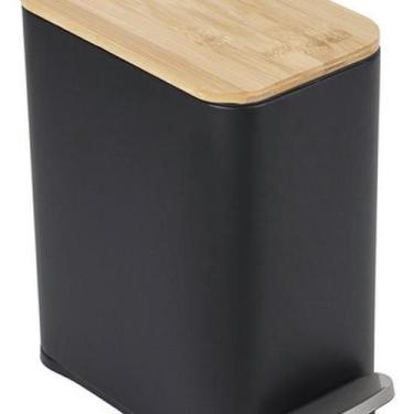 Imagem de Lixeira De Chão Banheiro Metal E Madeira 5L 29X14X27Cm Preto - Aemaxx