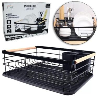 Imagem de Escorredor Secador De Pratos / Copos Cromado Com Bandeja + Porta Talhe